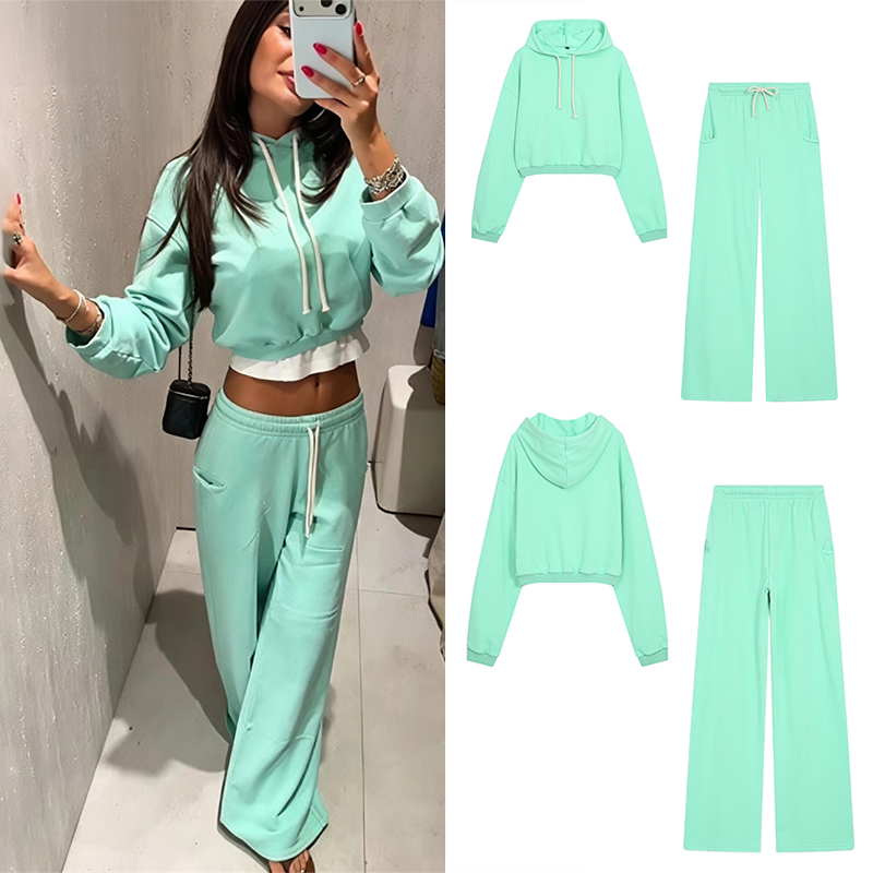Street Fashion Winter 2026 - Conjunto de Moletom Cropped Fluorescente Feminino
