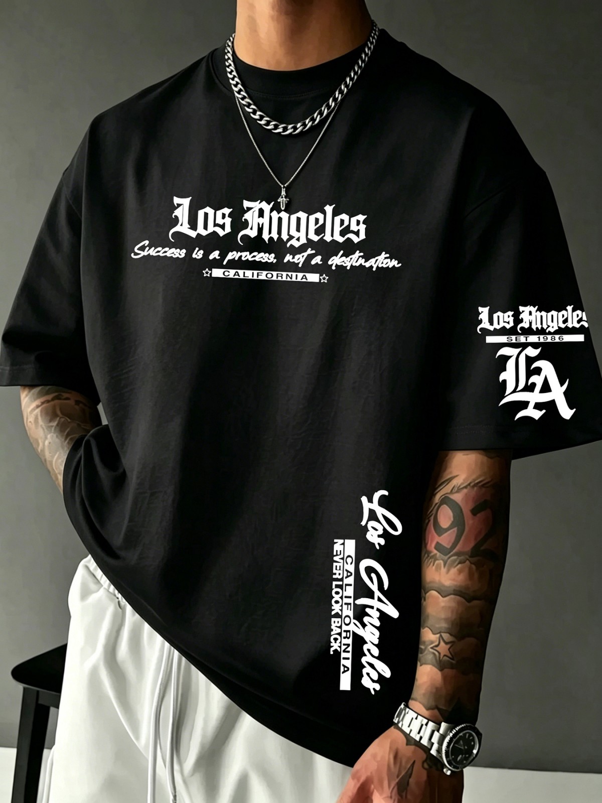 Street Fashion Los Angeles - Camiseta Masculina Americana da Moda para