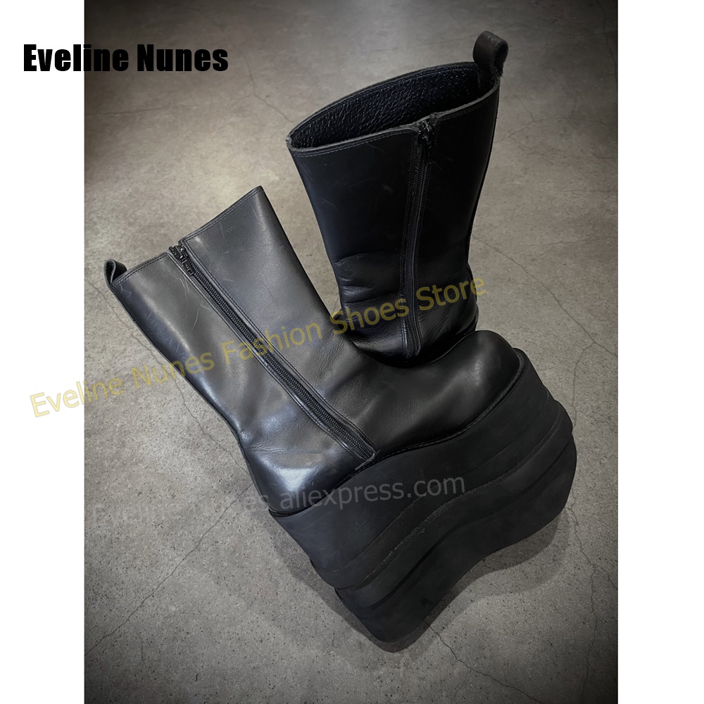 Street Fashion Y2K - Bota de cano médio com plataforma