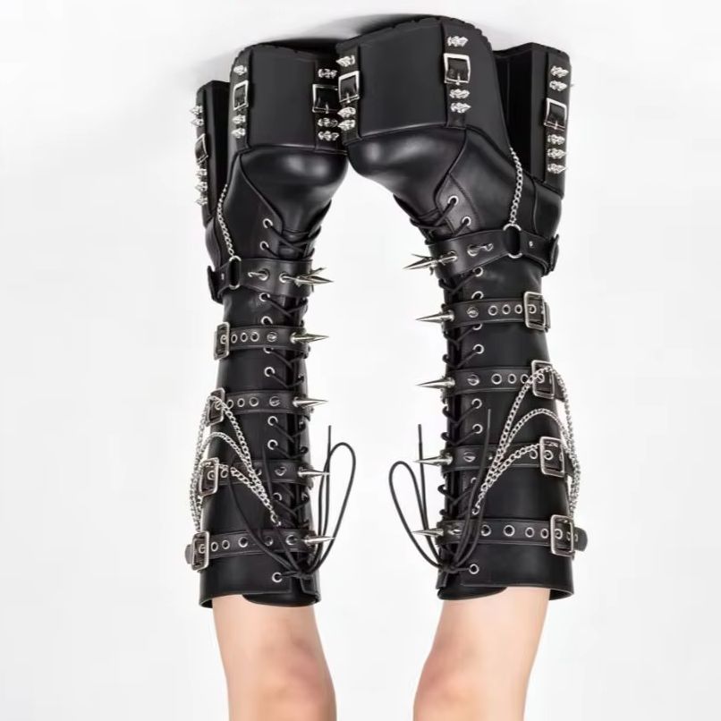 Street Fashion Y2K - Botas de Motocicleta Estilo Punk com
