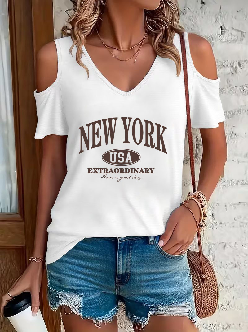 High Street Fashion New York - Camiseta Feminina Casual com Estampa de
