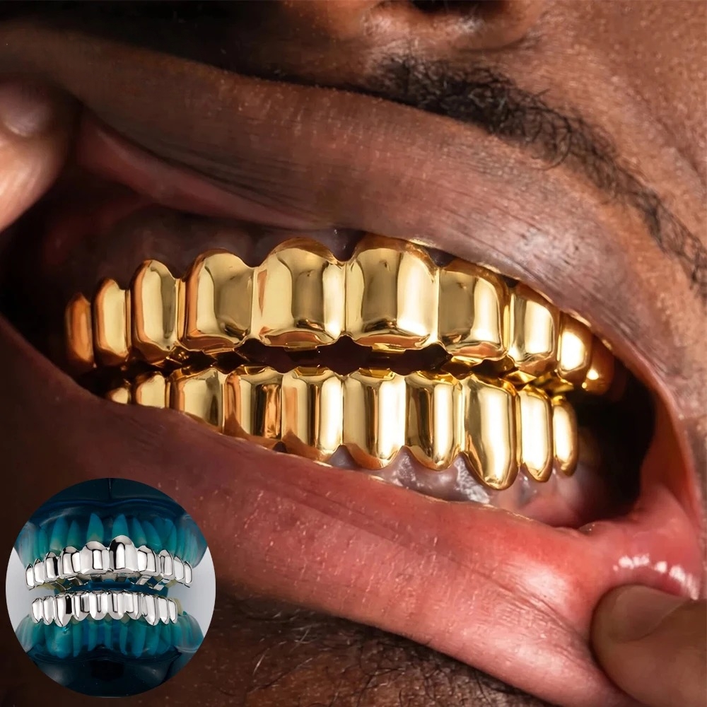 Street Fashion Jewelry - Conjunto de Grillz Hip Hop Dourado