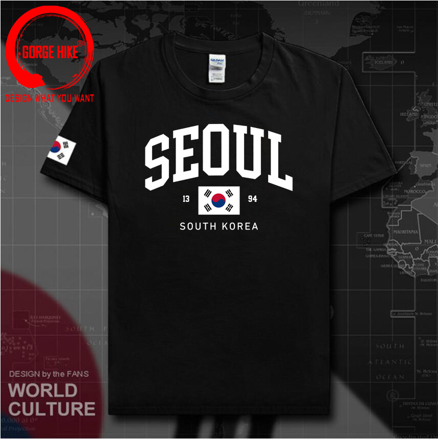 Street Fashion Seoul - Camisetas Unissex com Bandeira da Coreia