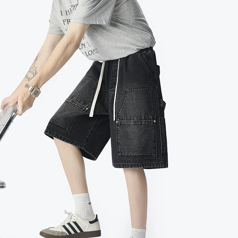 Street Fashion American - Moda americana rua workwear denim shorts