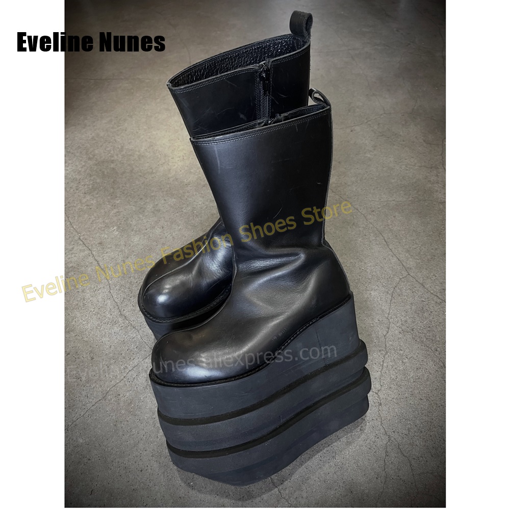 Bota de cano médio com platafo - Street Fashion Y2K avaliação e preço
