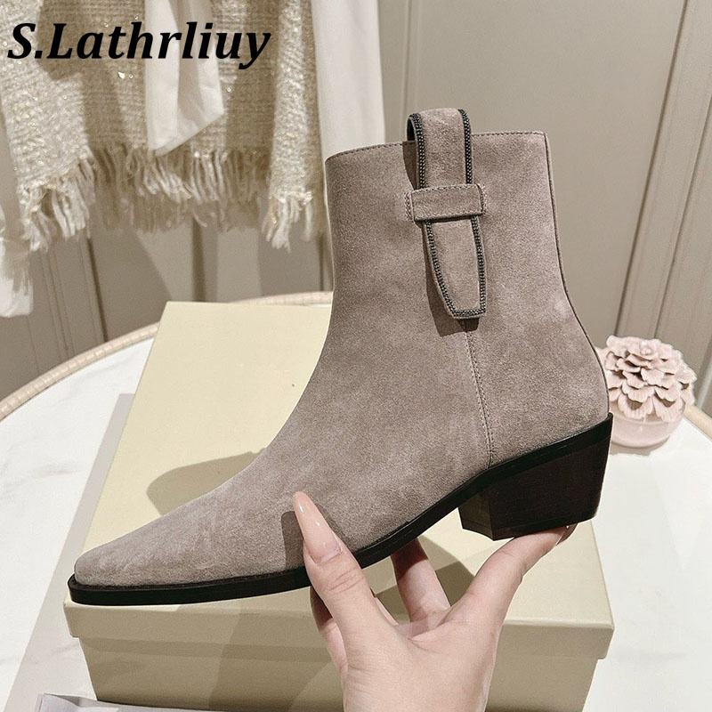 Botas curtas de couro genuíno  - Street Fashion Winter 2026 avaliação e preço