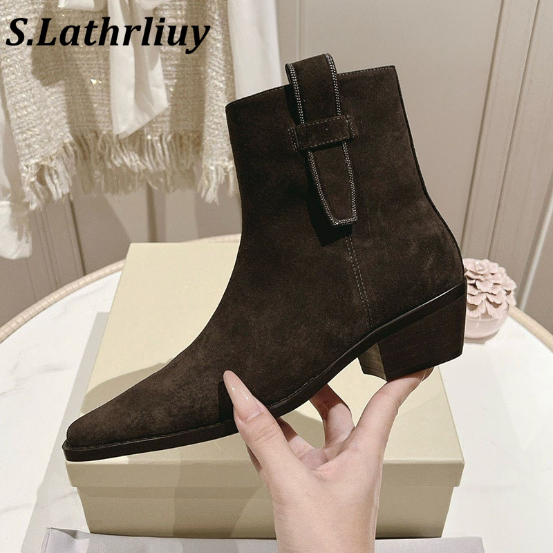 Botas curtas de couro genuíno  - Street Fashion Winter 2026 avaliação e preço