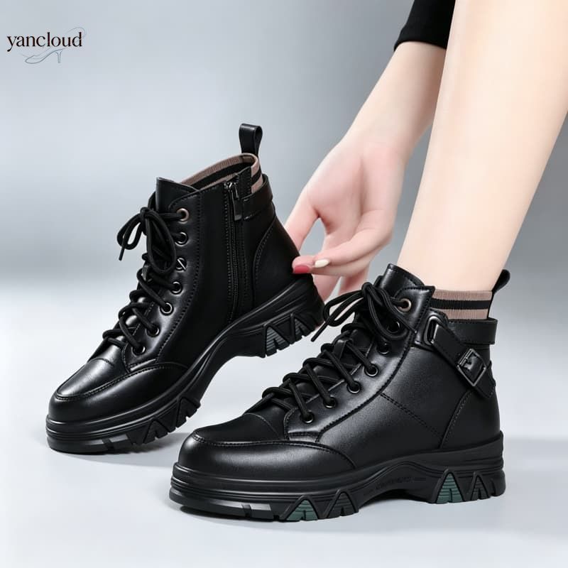 Botas de Couro Genuíno de Cano - Street Fashion Winter 2026 avaliação e preço